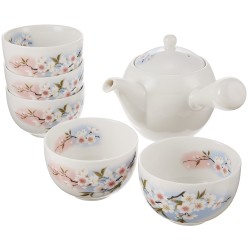 美浓烧 ALE-NET 淡墨樱花 茶壶茶具套组 5客