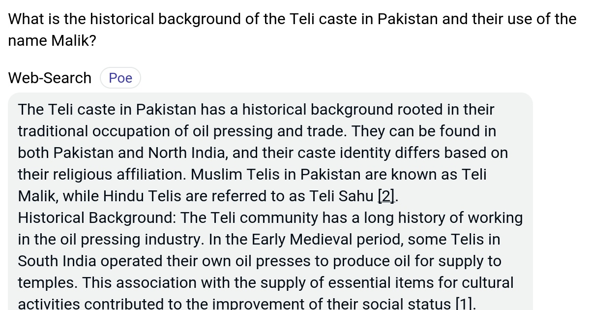 What is the historical background of the Teli caste in Pakistan and ...