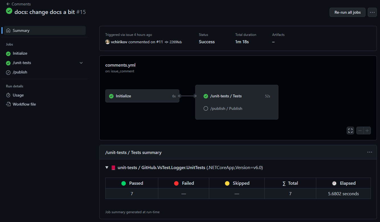 Example of Job summary