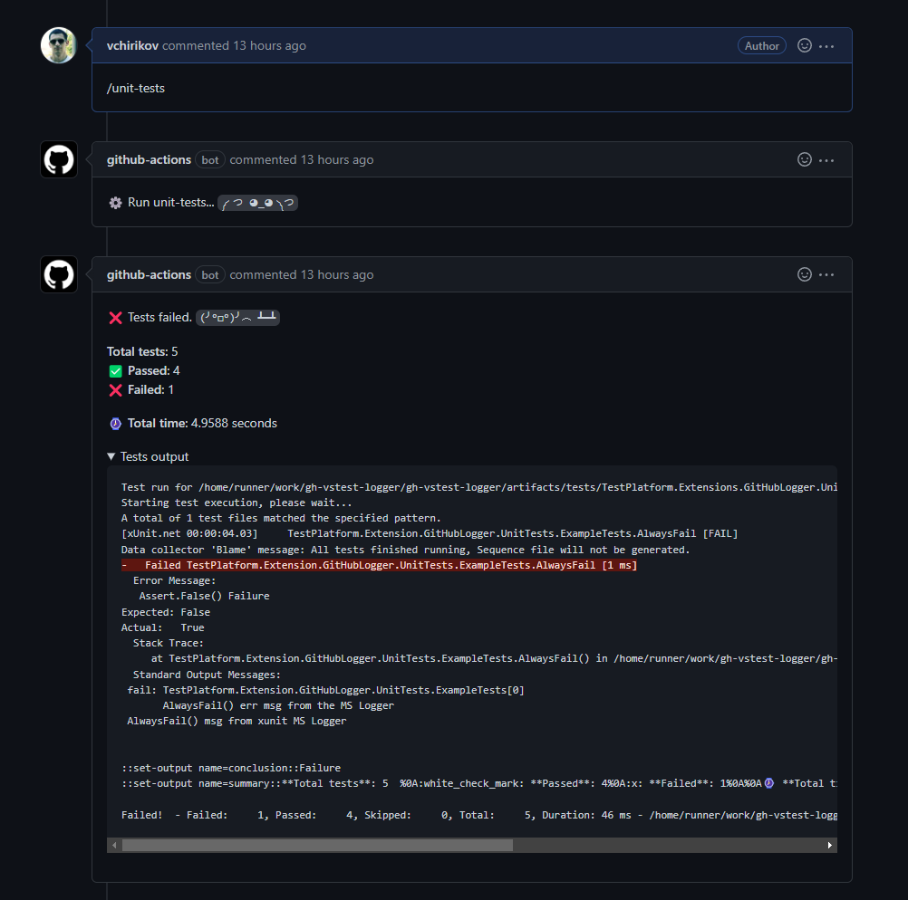 Example of PR comment failure