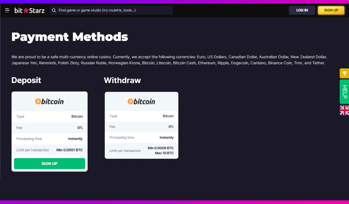 BitStarz Paymentpage