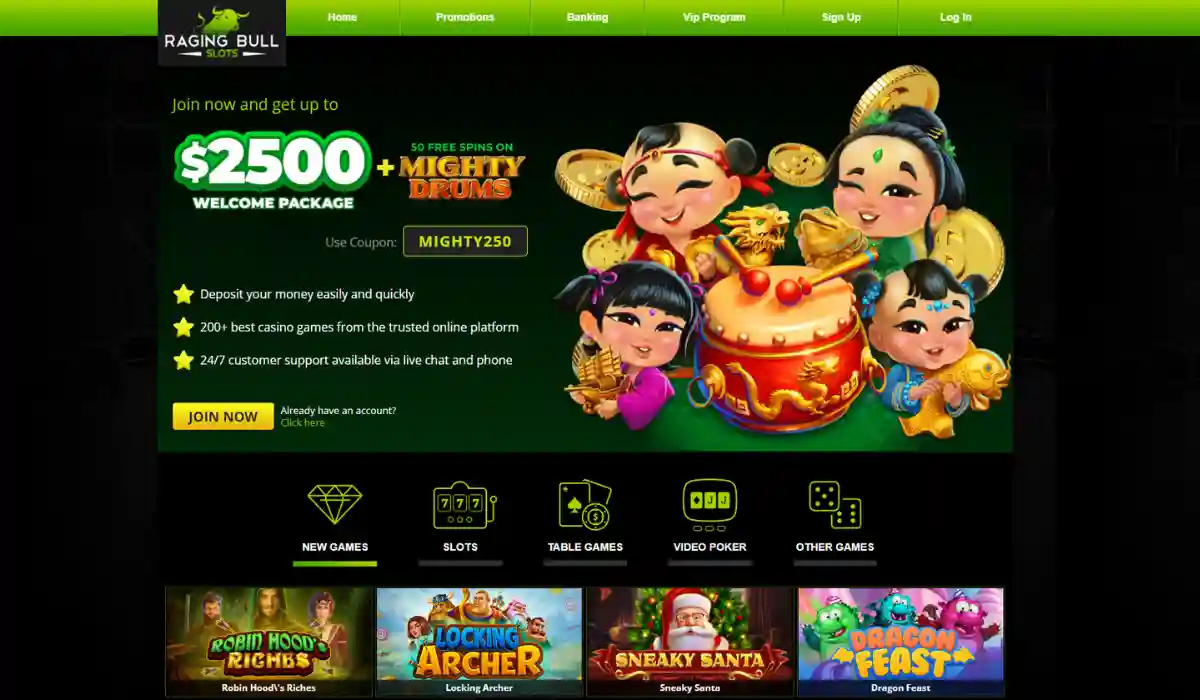 Raging Bull Casino Homepage