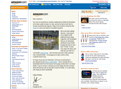 The Amazon homepage  in 2008 with the Kindle ad displayed on it