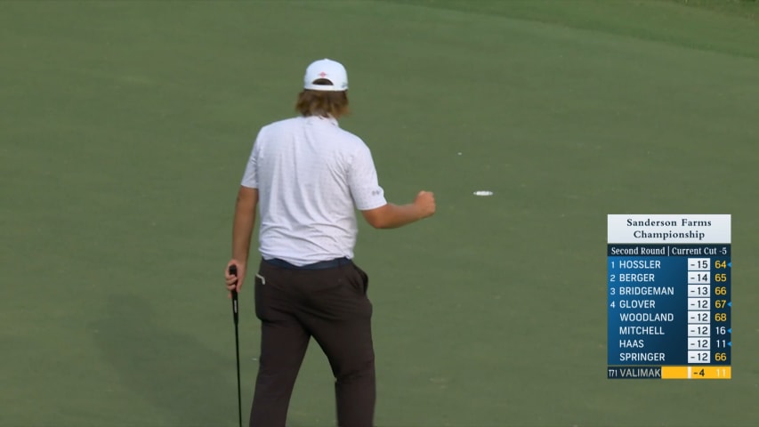 Sami Valimaki holes slippery 21-footer for birdie at Sanderson Farms