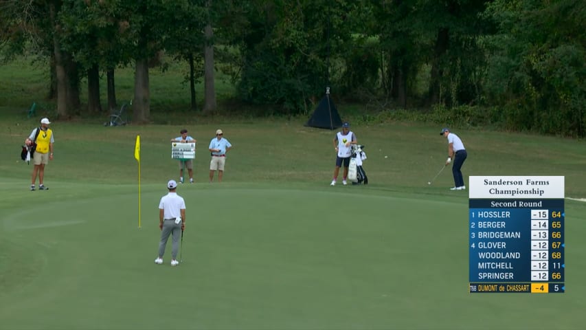 Adrien Dumont de Chassart chips in for birdie at Sanderson Farms