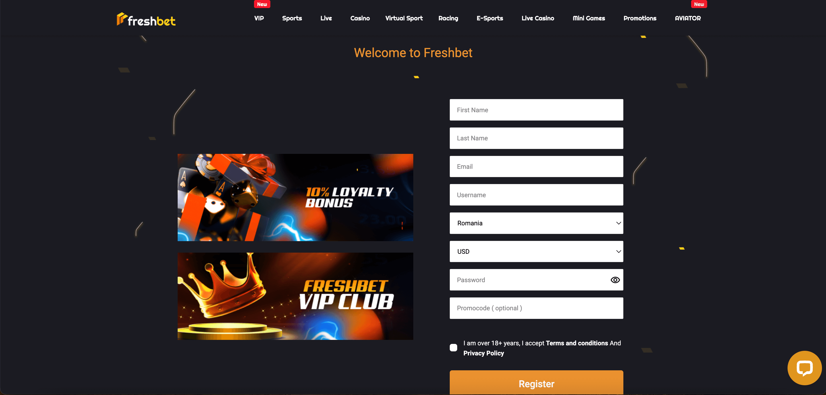 Înregistrarea la Freshbet Casino