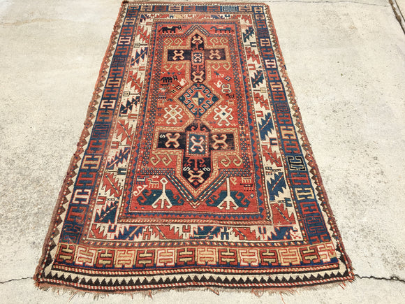 Antique Caucasian Sewan Kazak Oriental Rug 4'2