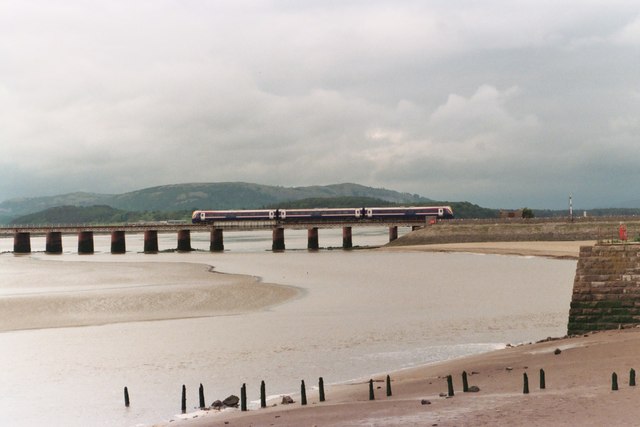 Arnside: train crossing Kent Viaduct