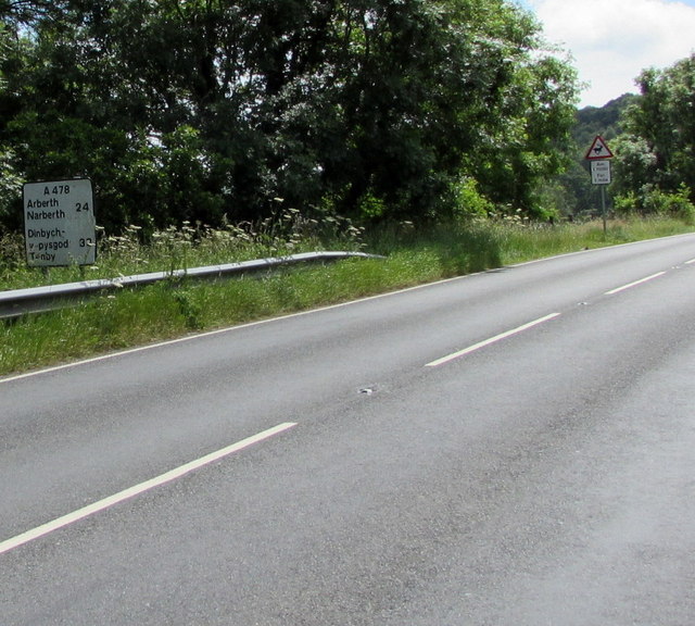 Distances from the southern edge of Cardigan