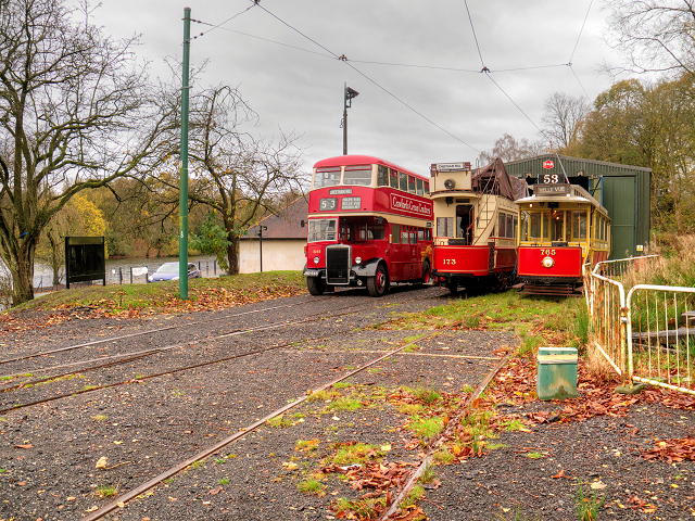 Bus and Trams Outside Lakeside Tram Depot at Heaton Park