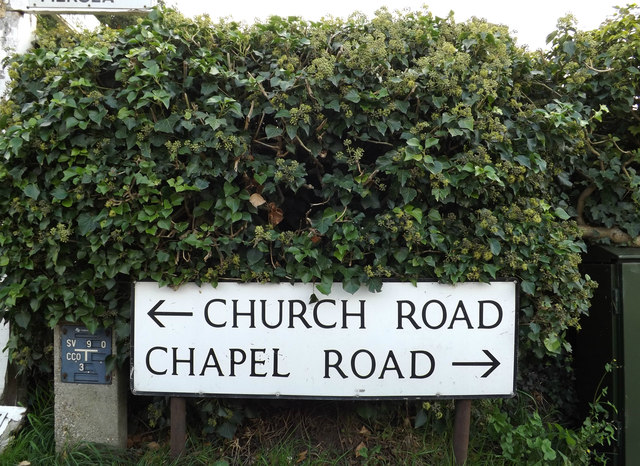 Church Road & Chapel Road signs