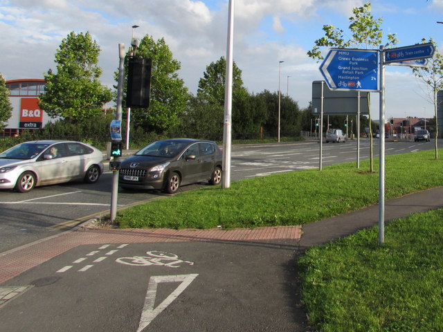 Cycle route 451 signpost on a Crewe corner