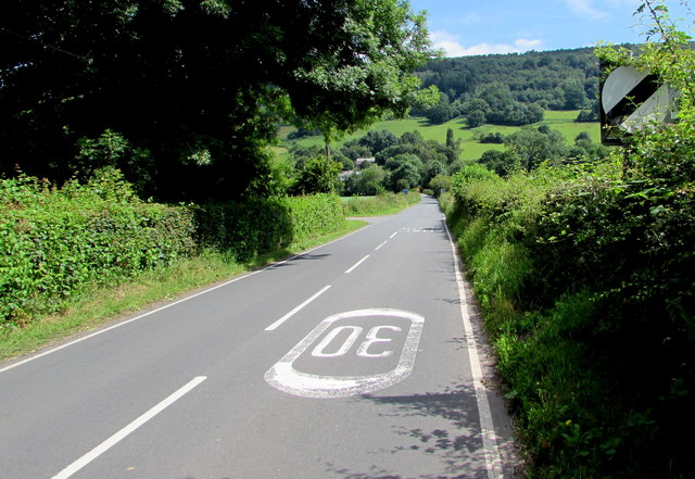 End of the 30mph zone, Station Road, Talybont-on-Usk