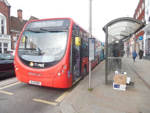 A red First Bus in High Wycombe Town Centre