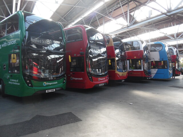 Six buses in a row in Bromley Bus Garage (2)