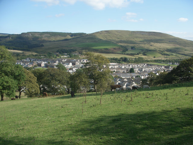 Grazing land above Caerau with a view towards Mynydd Bach