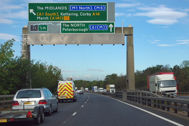 A14 junction 23 gantry sign