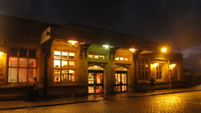 Entrance to Lancaster Railway Station at night