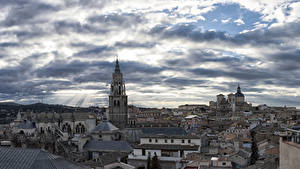 Wallpaper Spain Toledo Houses Clouds