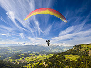 Tapety na pulpit Niebo Wzgórze Latająca Paragliding sportowe