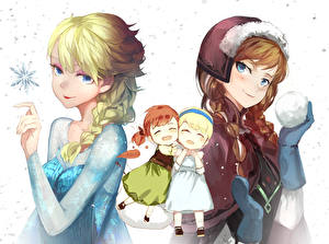 Fonds d'écran Dessiné La Reine des neiges film 2013 Disney Tresse Deux Neige anna, elsa Dessins_animés Filles