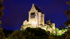 Papel de Parede Desktop Castelo Ruínas Luxemburgo Noite Larochette Castle