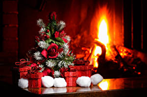 Pictures New year 2016 Present Christmas tree Fireplace Nature