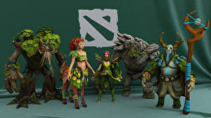 Sfondi desktop DOTA 2 Enchantress Esseri soprannaturali Nature's Prophet Furion Tiny Mostro Treant Protector Windrunner Arciere Donna rossa Fantasy