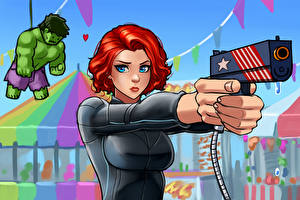 Fondos de escritorio Hulk Héroe Pistola Héroes del cómic Los Vengadores 2012 Gráfico vectorial Fanart romanoff Black Widow, Natasha Romanova Fantasía Chicas