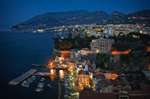 Bakgrunnsbilder Hus Kystlinje Italia Sorrento Natt Ovenfra Byer