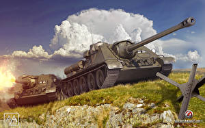 Sfondi desktop Artiglieria semovente World of Tanks Due 2 USSR SU-85 Videogiochi Grafica_3D