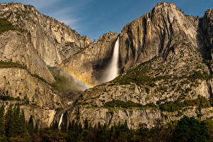 Tapety na pulpit USA Park Góra Wodospady Yosemite Skała Natura