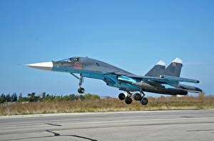 Bakgrunnsbilder Et fly Jagerfly Takeoff Su-34 Biler