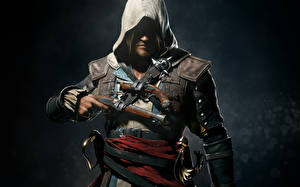 Sfondi desktop Assassin's Creed 4 Black Flag Guerrieri Uomini Pistole Cappuccio Videogiochi