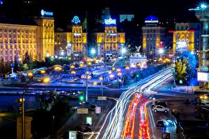 Photo Roads Building Ukraine Kiev Night Moving Cities