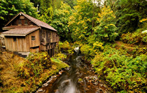 Fonds d'écran États-Unis Forêt Rivière Washington Moulin à eau Etna Nature