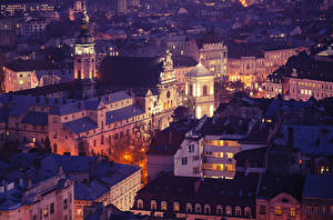 Wallpapers Lviv Ukraine Houses Night Tower Cities