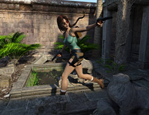 Sfondi desktop Tomb Raider Tomb Raider Anniversary Pistola Lara Croft Occhiali Treccia Che corre gioco Ragazze Grafica_3D