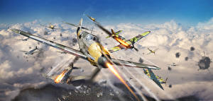 Sfondi desktop War Thunder Aereo Aereo da caccia Guerra Tiro Tedesche Russo Nubi Volo gioco