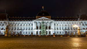 Bakgrunnsbilder Jul Belgia Palass Juletre Natt Gatelykter Royal palace Brussels en by