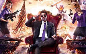 Papel de Parede Desktop Saints Row Homem Guerra Poltrona Trono Terno Sentados Gravata 4 Jogos