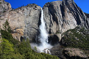 Tapety na pulpit USA Parki Góra Wodospady Kalifornia Yosemite przyroda