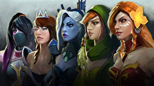 Sfondi desktop DOTA 2 Guerrieri Templar Assassin Lanaya Lina Drow Ranger Windrunner Mirana Lyralei Videogiochi Ragazze Fantasy