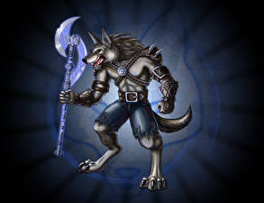 桌面壁纸，，勇士，怪物，奇幻生物，狼人，戰斧，Werewolf is a warrior，