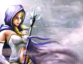 Fondos de escritorio DOTA 2 Magia Crystal Maiden Bastón Capucha Juegos Chicas Fantasía