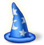 Blue cartoon wizard's hat with white stars on it