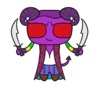 A coloured drawing of Mollymauk Tealeaf, in the style of the Power Puff Girls