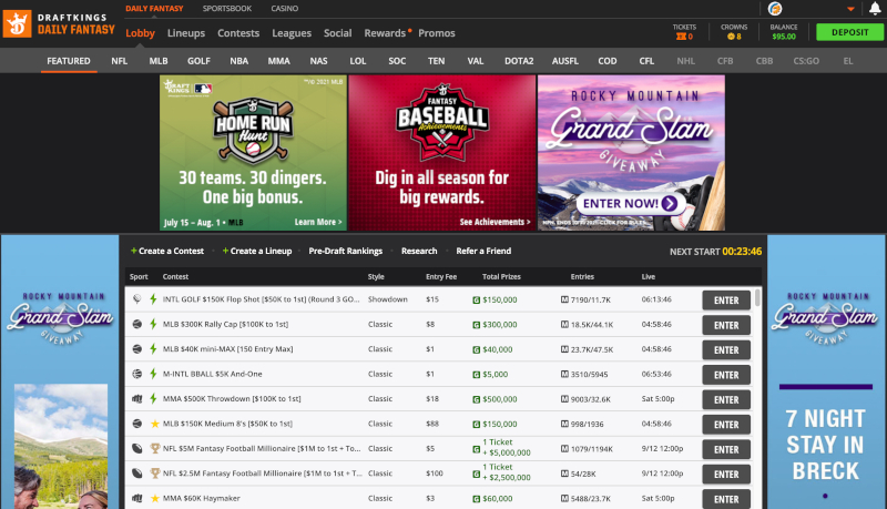 DraftKings Fantasy Homepage