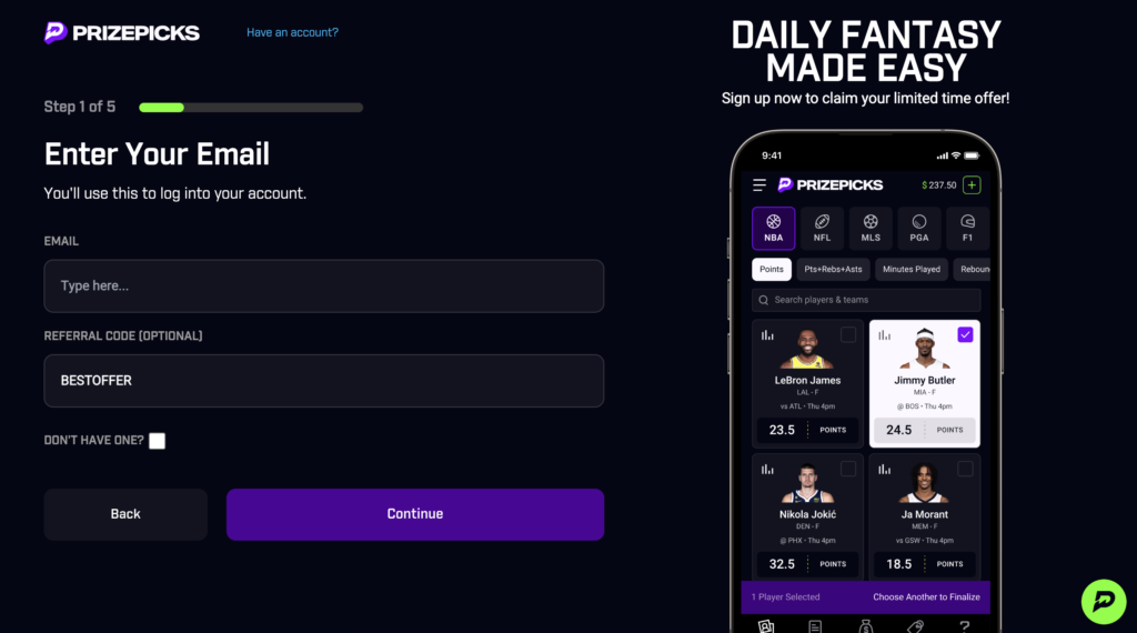 PrizePicks Sign Up Page