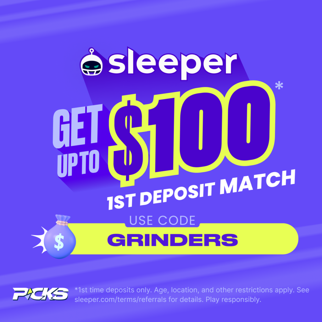 graphic for sleeper promo code GRINDERS to get a 100% deposit match up to $100